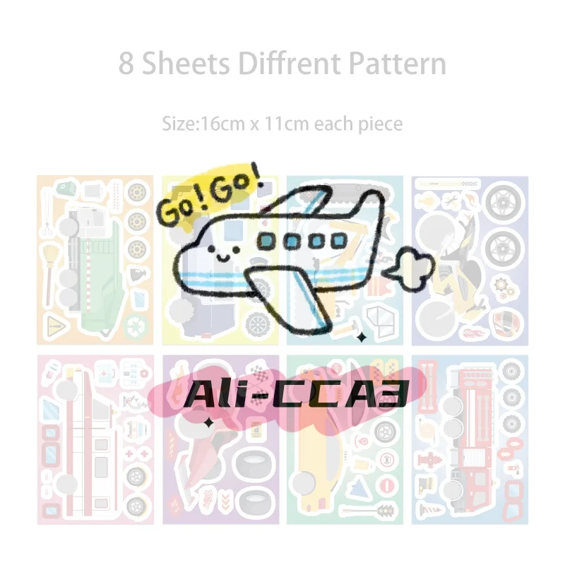 

8 Sheets Motorcycle Excavator Various Vehicle Combinations DIY Decal Fire Truck Ambulance Puzzle Stickers Gifts Decoration