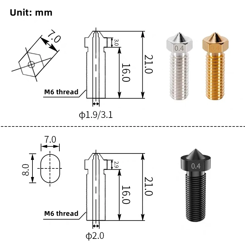 Volcano Nozzle For Artillery Sidewinder X1 & X2 Genius Pro Vyper Kobra Plus, Max 1.75mm Filament M6 Thread Hotend Brass Nozzles