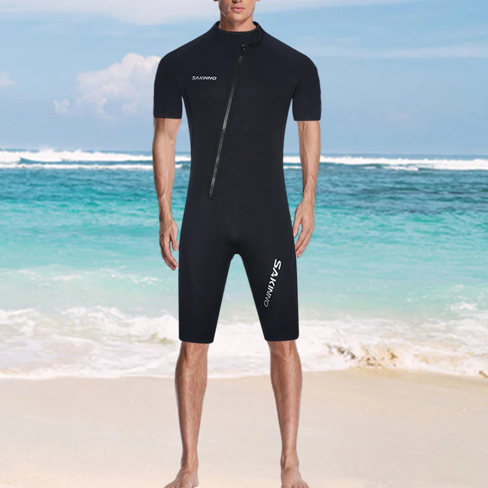 Heren 2 mm neopreen wetsuit met ritssluiting aan de voorkant Jumpsuit met korte mouwen Elastisch badpak Eendelig badpak voor zwemmen Duiken