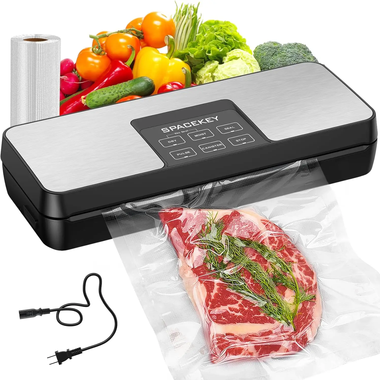 Vacuum Sealer Machine, 85Kpa Food Sealer with Bag Roll Storage Space, 8-in-1 Food Vacuum Machine, Pulse Function