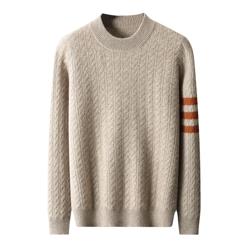 

Модный мужской толстый пуловер с круглым вырезом, осенне-зимний свитер из 100% кашемира, с цветными рукавами, повседневный жаккардовый трикотаж, мужские топы