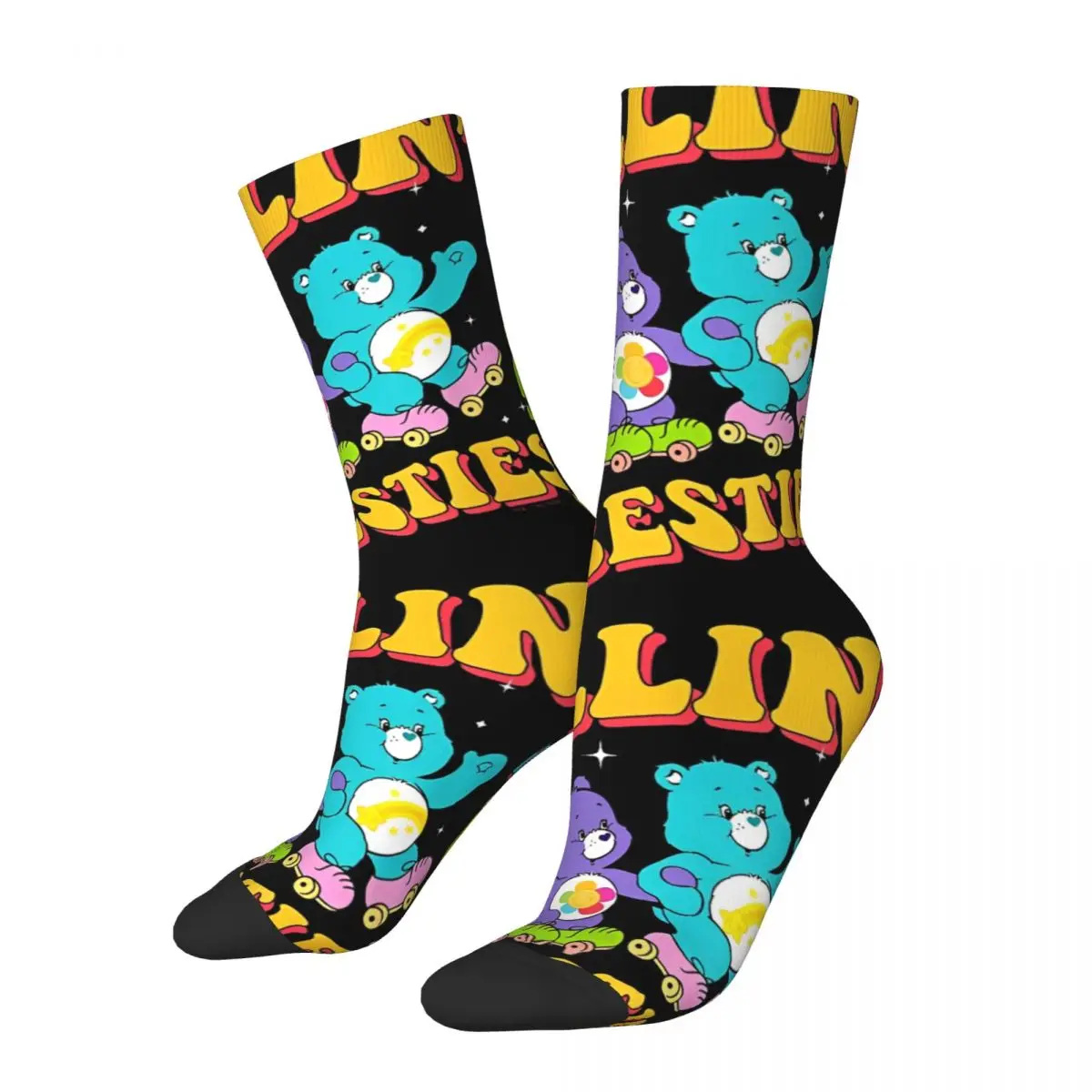 

Care Bears Rollin' With My Besties Vintage Skating Trio Football Socks Polyester Middle Tube Socks for Women Men Sweat Absorbing
