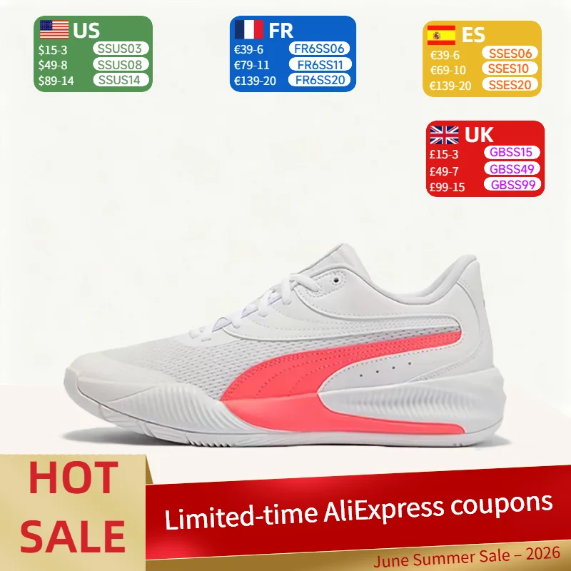 

Puma Triple: Comfortable, Breathable, Cushioned, Non-Slip, Durable Low-Top Basketball Shoes (Unisex) in White and Pink 195217-11