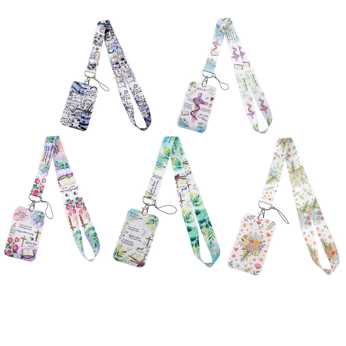 Floral Cross Print Phone Lanyard with Card Holder Neck Strap ID Case for Work Office School Students Stylish Daily Use