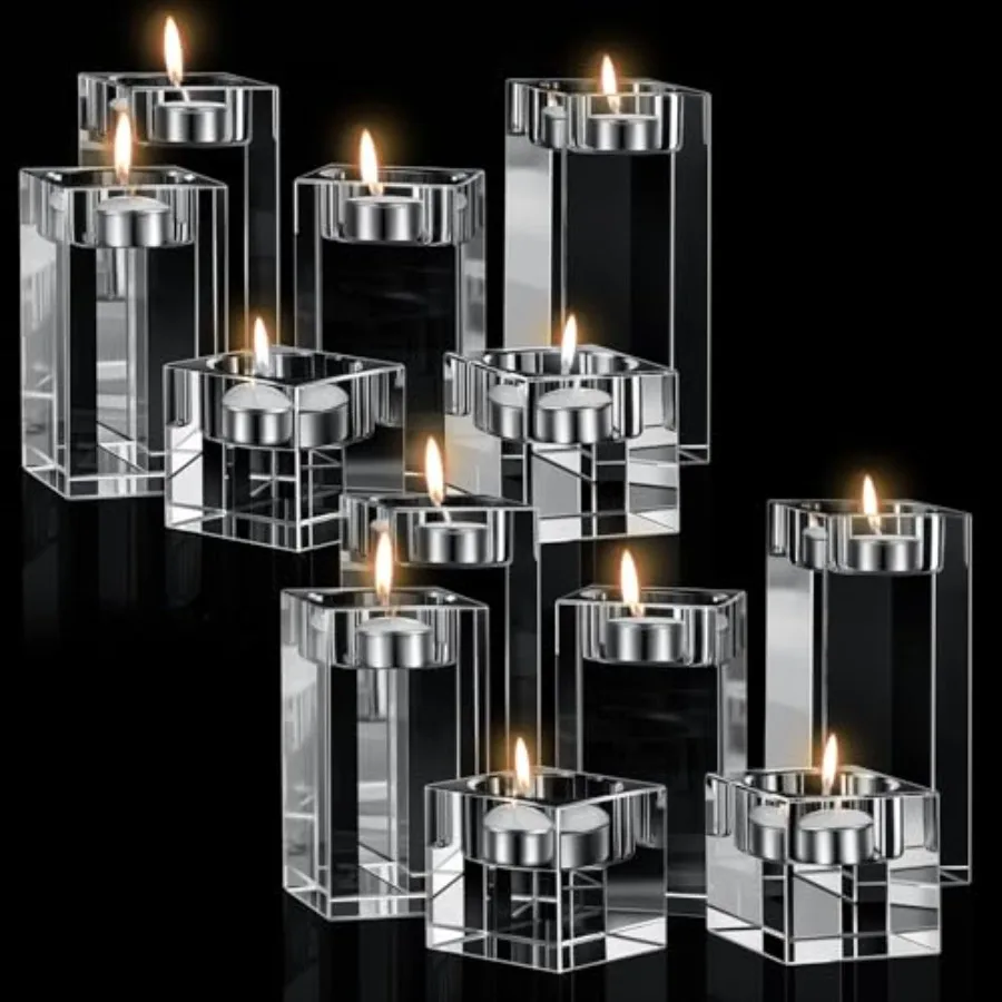

Pcs Crystal Tea Light Candle Holders Glass Votive Candle Stands Square Candlestick Holders for Wedding Dining Living Room Cente