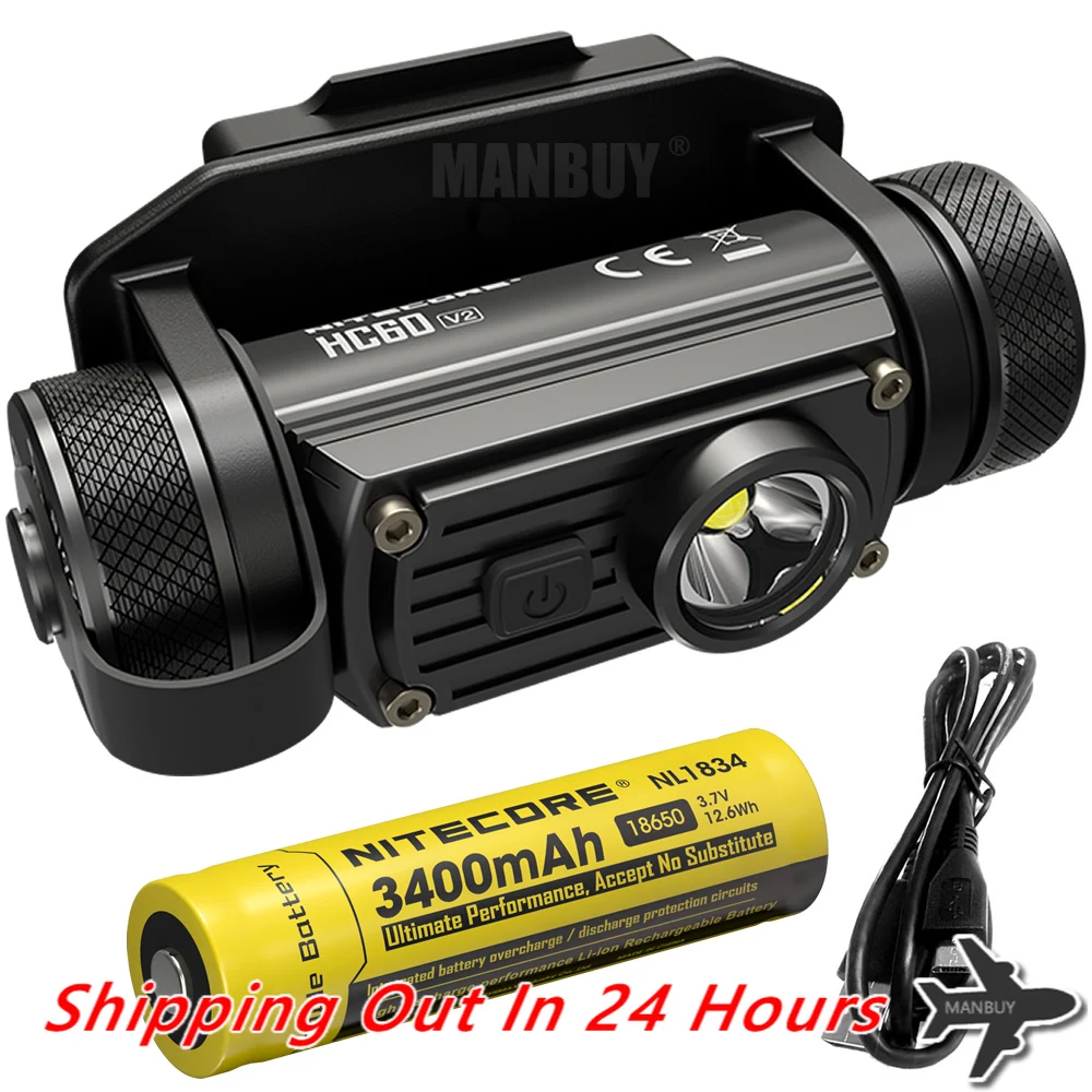 NITECORE HC60Mv2 1200LM Helmet Light USB-C Rechargeable NVG Mount 3400mAh 18650 Battery Outdoor Hunting Camping Fishing Headlamp