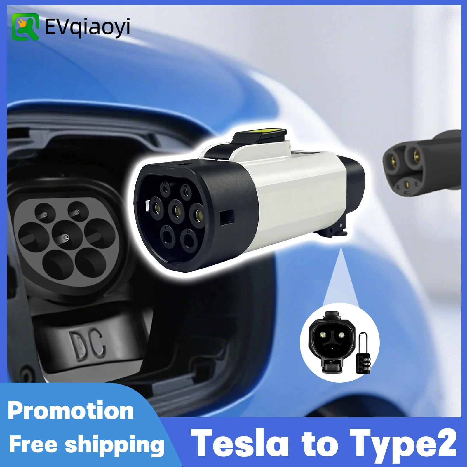 

EVqiaoyi Tesla to TYPE 2 Lockable anti-theft adapter 32A 7.2kw Tesla Charging Pile to TYPE2 Car Charging Adaptor