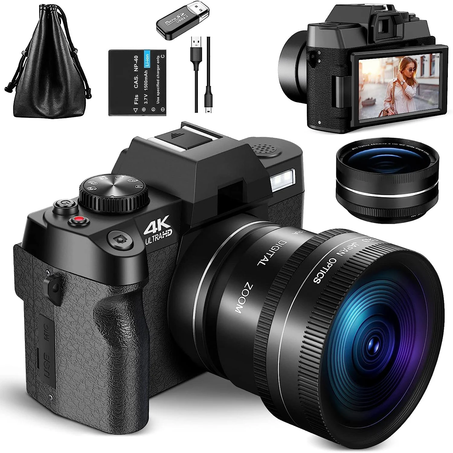 Top: 4K Digital Cameras for Photography 48MP Camera with Microphone 3-Color Filter Video Camera with Wide-Angle&Macro Lens