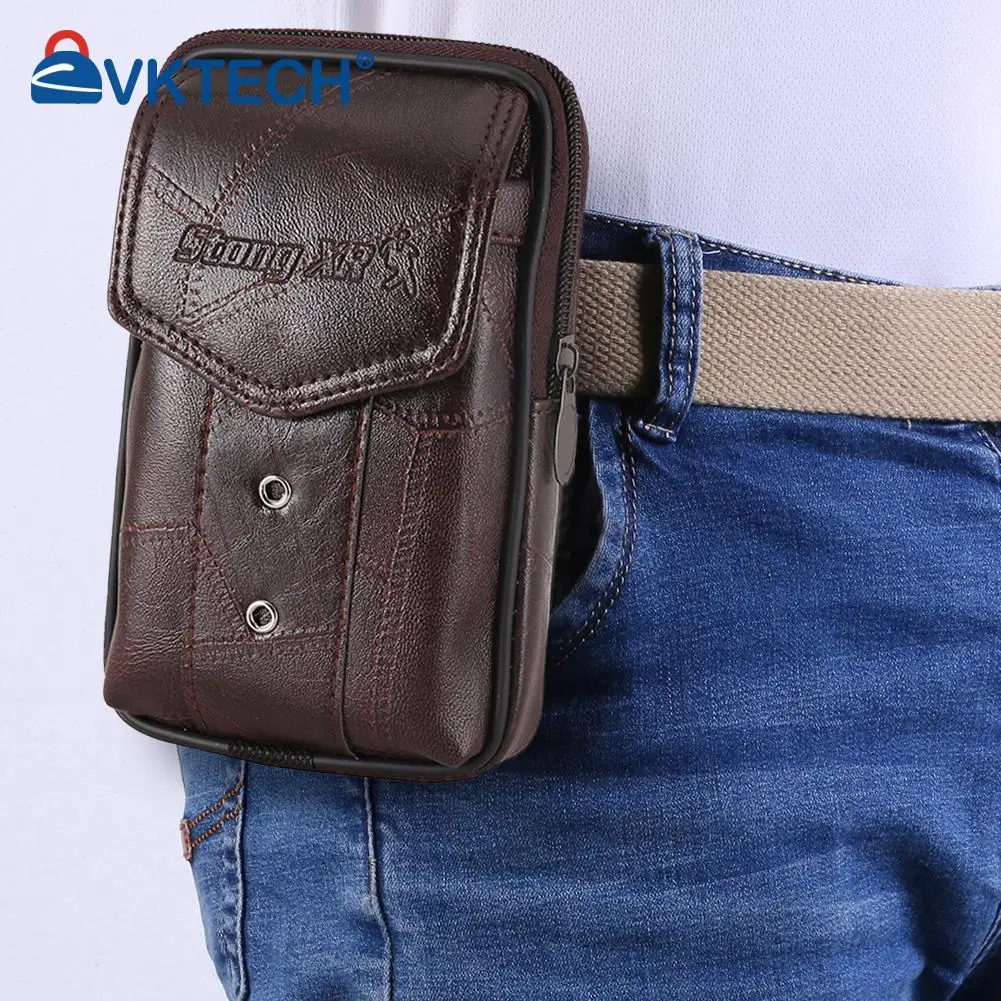 Riñonera de cuero PU multifunción para hombre, bolso de cintura de Color sólido para teléfono móvil, bolsillo, cinturón pequeño informal de negocios