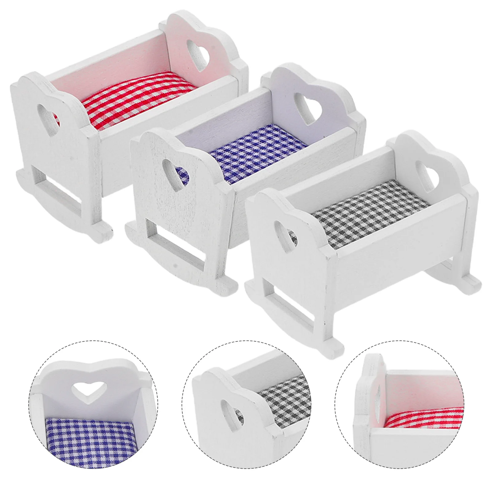 

3Pcs 1:12 Scale Mini Crib Bed Set Compact Mobile Design for Easy Carry and Rearrange in Dollhouse Scenes Dollhouse Bed