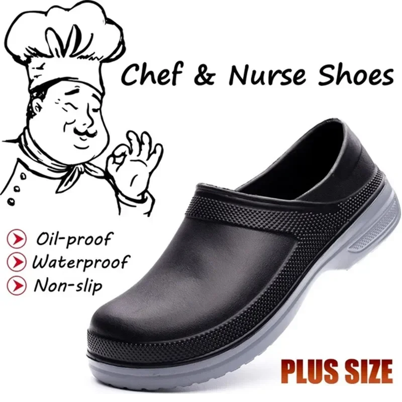 Sapatos impermeáveis e à prova de óleo antiderrapantes, tamancos de cozinha, sapatos de chef, respirável, resistente, plus size, hotel, novo, 2023