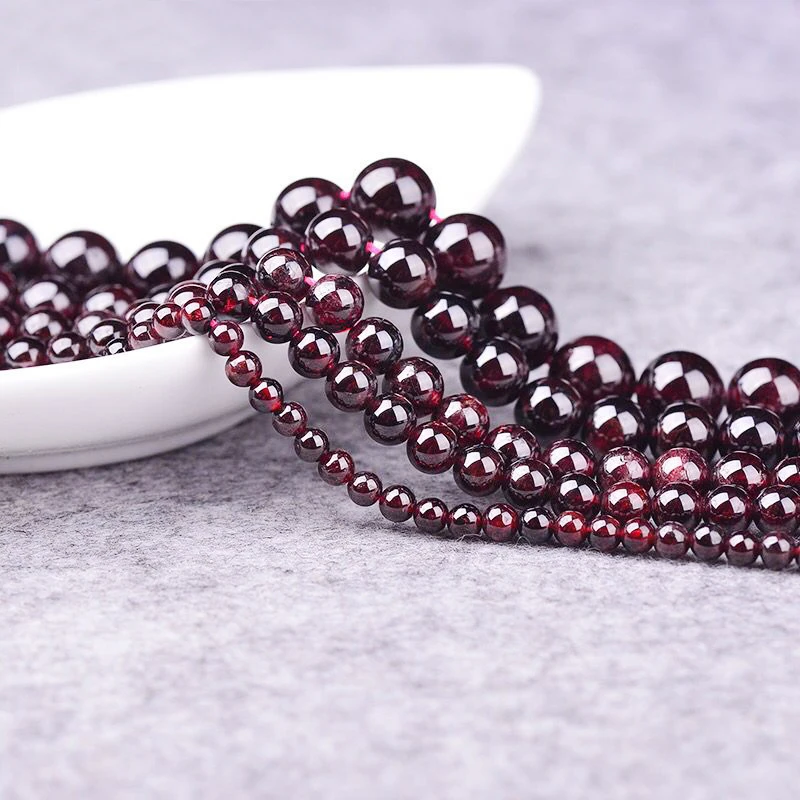 Natural Garnet Smooth Bead 4/6/8/10/12mm Gemstone Round Spacer Loose Stone Beads for Jewelry Making 15.5" 1 Strand image 5