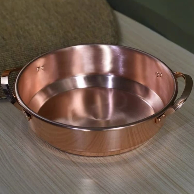 Handcrafted Copper Pot,Hot Pot Cooking Utensil for Boiling,Simmering and Pasta Stewing,Vintage Hammer Texture 24 cm Handheld Pot