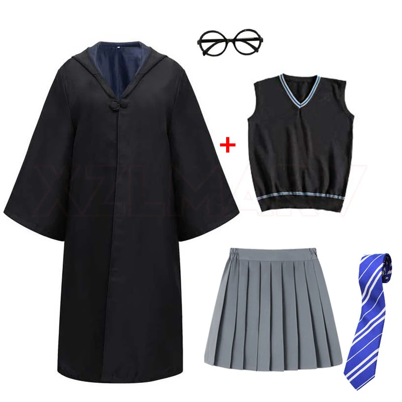 Hogwarts Cosplay Costumes School of Witchcraft and Wizardry Robe Harris Slytherin Halloween Wizard Hat Tie Scarf Magic Wand Toys