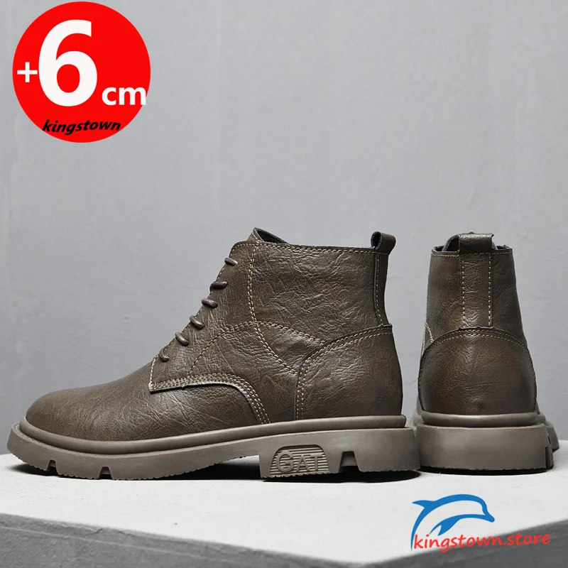 Man  Ankle Boots Leather Winter Men Height Increase Insoles 6cm Elevator Shoes Outdoor Sneakers