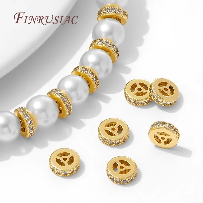 3 أحجام نحاسية مع خرز مسطح من الزركون للأساور، خرز فاصل مطلي بالذهب عيار 18 قيراط لصنع المجوهرات، إكسسوارات خرز القلائد