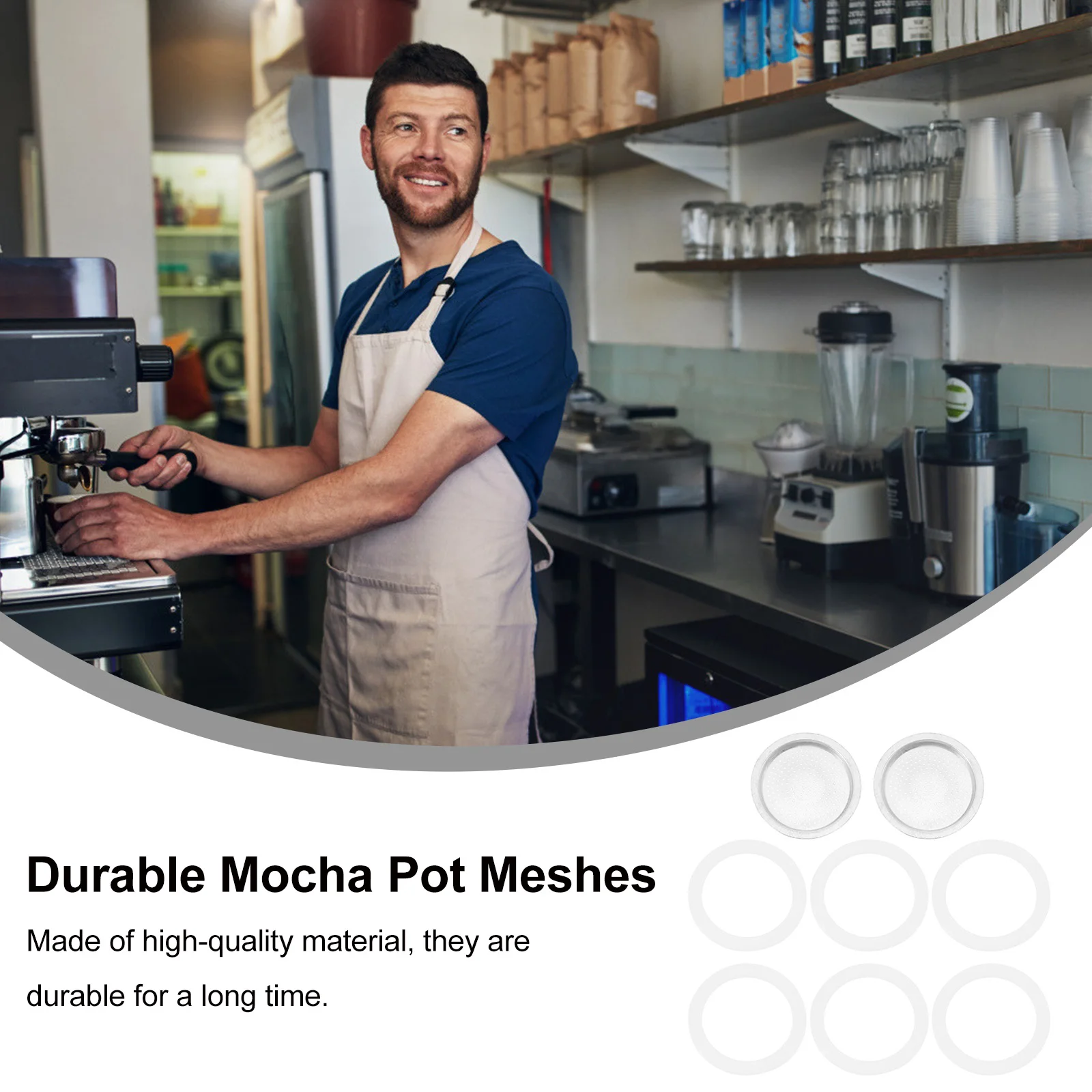 

8Pcs Coffee Maker Accessories Premium Silicone Seals and Stainless Steel Strainer Meshes for Mocha Pot Long-