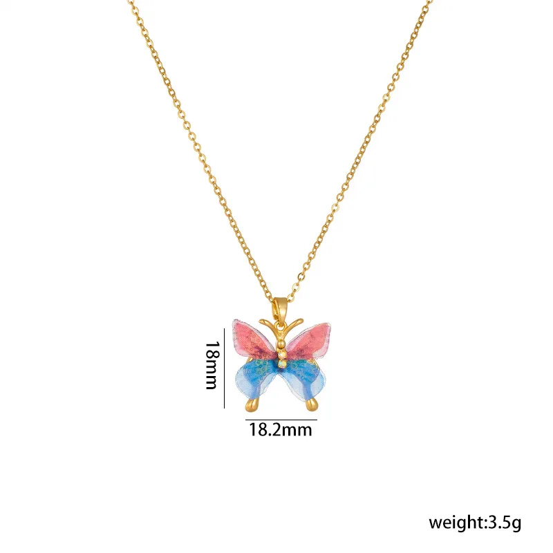 8pcs/set Luxurious Gradient Colorful Butterfly Zirconia Stainless Steel Necklace For Women Fashion Jewelry Gifts Gold Plated