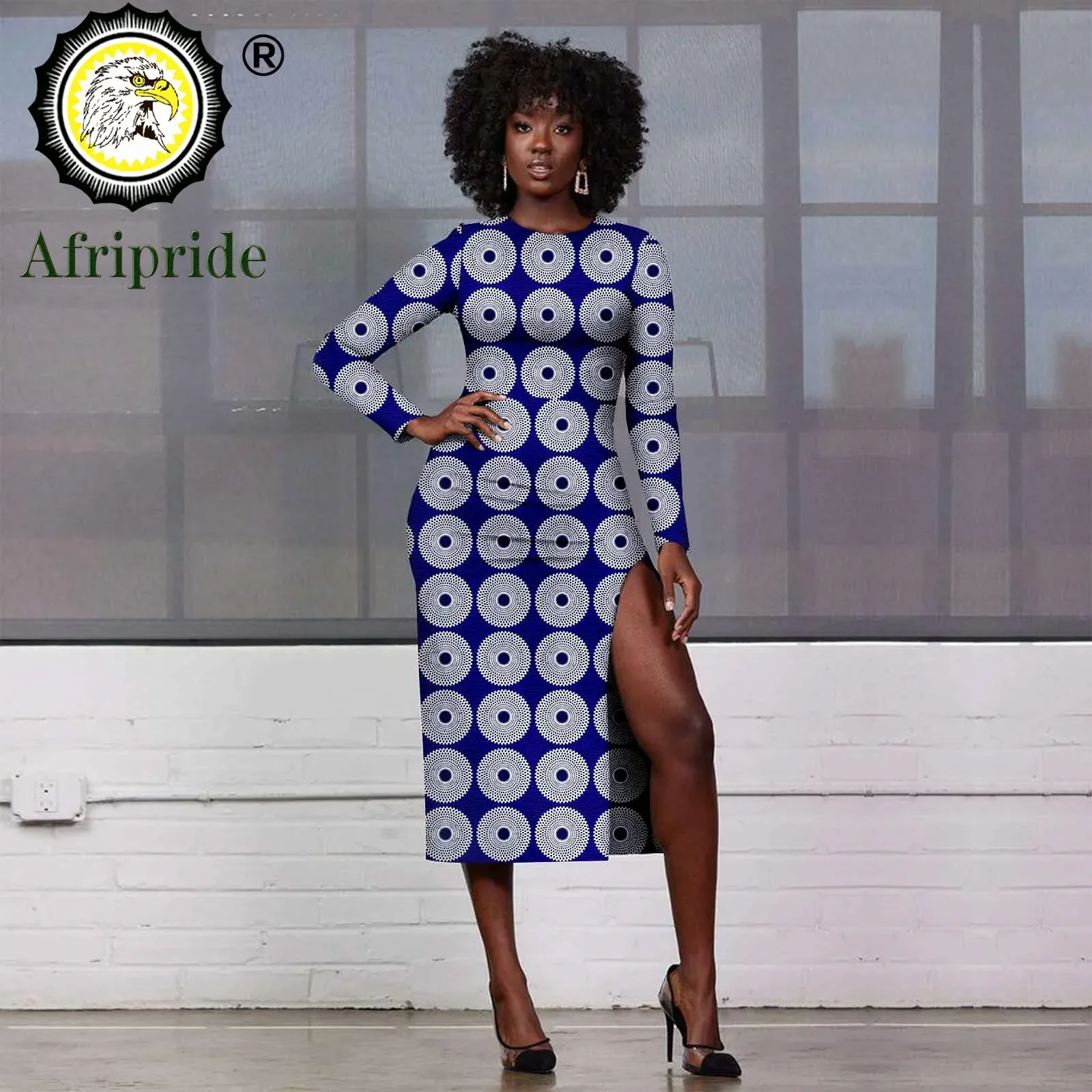 

African Dresses for Women Long Sleeve High Waist Midi Dress Ankara Attire Print Outfits Dashiki Clothes Elegant Wear A2425005