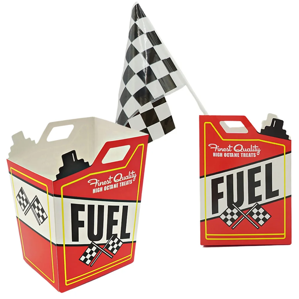 

6Set Race Car Fuel Can Popcorn Treat Boxes Checkered Flags Black White Racing Flag Monster Truck Racing Birthday Party Supplies