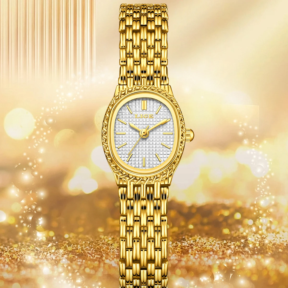 ساعات LIGE النسائية من أفضل العلامات التجارية الفاخرة ساعات المعصم للسيدات موضة الذهب سوار من الفولاذ المقاوم للصدأ ساعة نسائية أنيقة على مدار الساعة