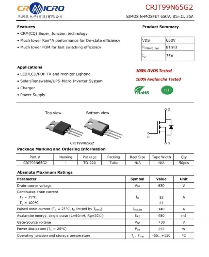 CRJT99N65G2 TO-220 650V35A