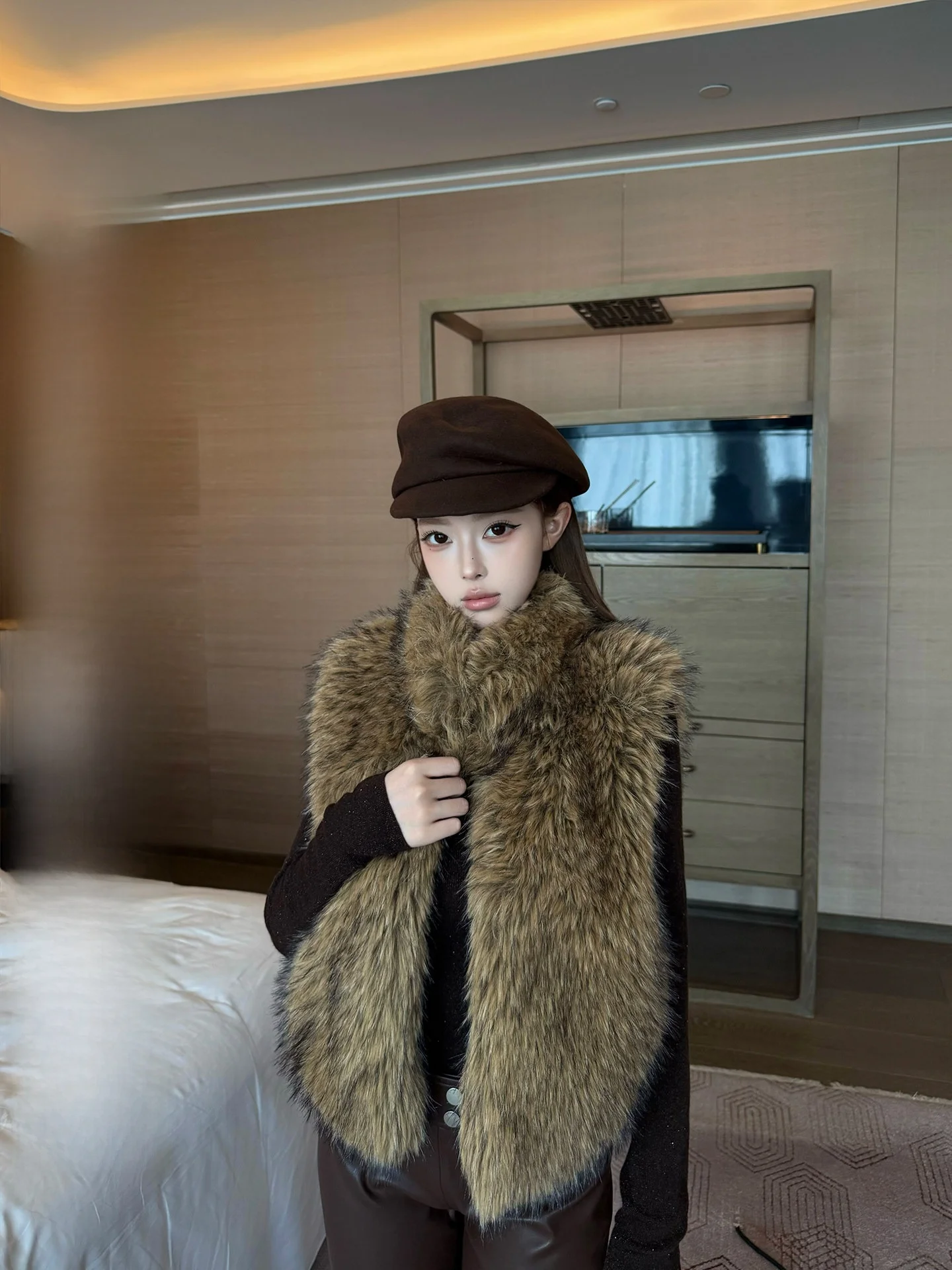 

Ele Faux Fur Vest Women's Autumn Winter Outerwear Top Not Cold Buleng Pure Color Commute Sle Single Button Closure