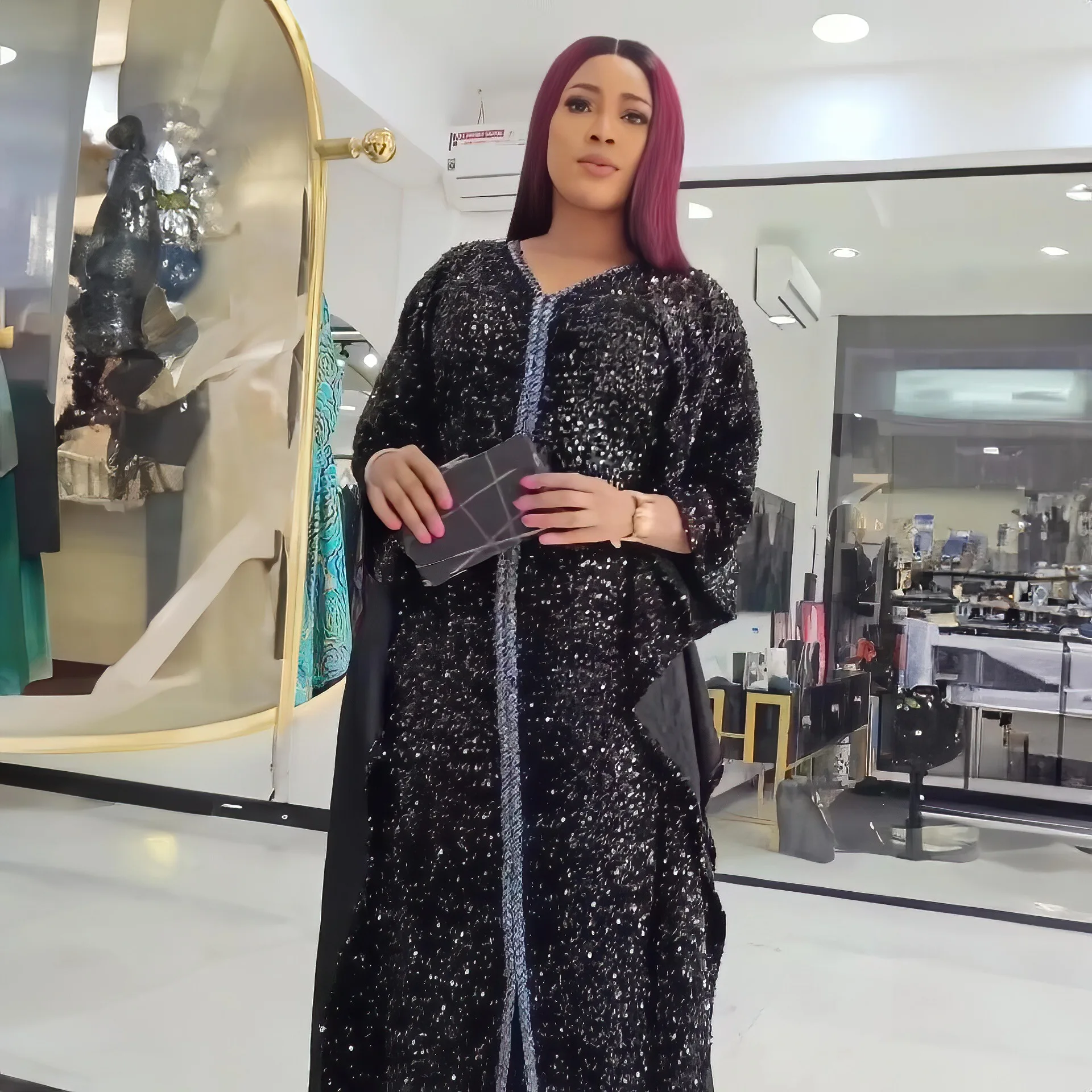 

Black African Dresses for Women Sequin Loose Boubou Robe Ankara Dashiki Africa Clothing Evening Party Gown Dubai Abaya Caftan