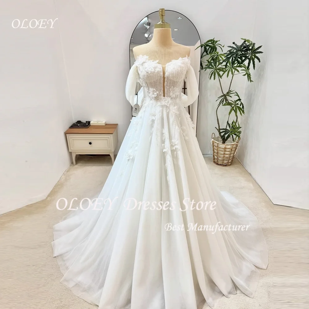 OLOEY Abiti da sposa eleganti personalizzati Applique in pizzo Abiti da sposa a-line Sweep Train Abito da sposa abiti da sposa