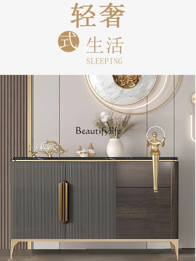 

yj5Modern Dining Edge Simple Solid Wood Marble Wall Living Room Storage Decoration Storage