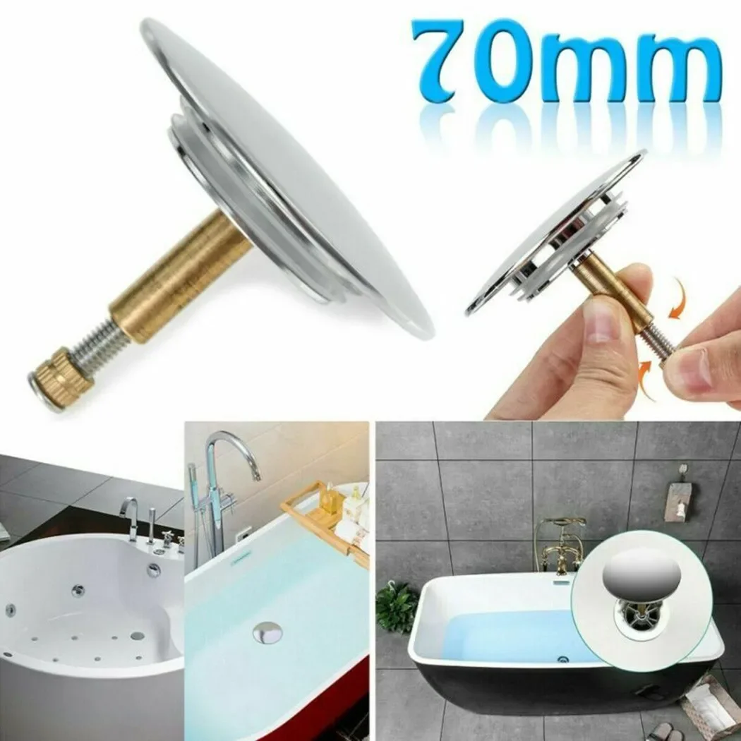 70mm Drain Stopper Bath Basin Waste Stopper Bath Plug Replacement Adjustable Bathroom Tub Drain Drainer Strainer