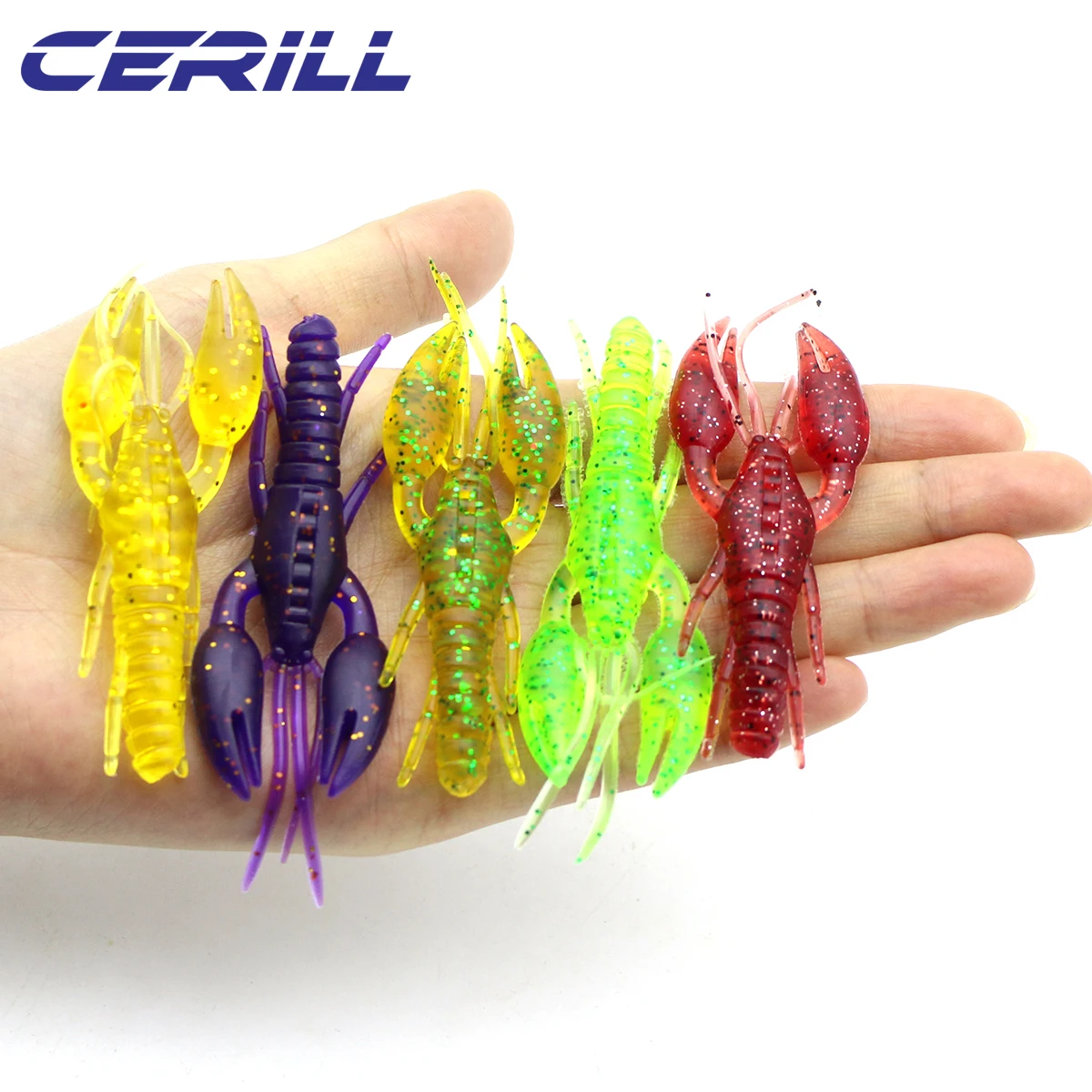 Lot 10 Cerill 7cm Claws Shrimp Bait Jigging Wobbler Soft Fishing Lure Swing Artificial Silicone Carp Swivel Twintail Fishy Smell