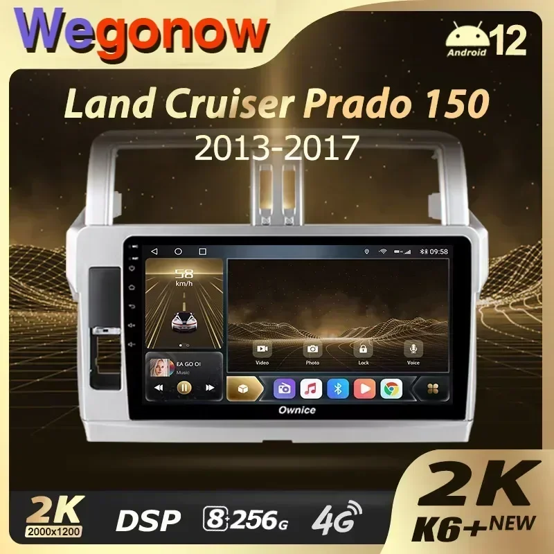 Ownice 8G+256G K6+ 2K for Toyota Land Cruiser Prado 150 2013 - 2017 Car Radio Multimedia Navigation Stereo GPS Android12 CarPlay