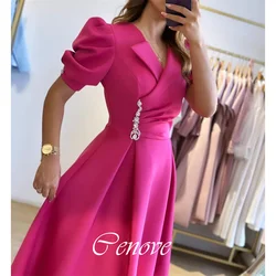 Cenove 2024 Arab Dubai V Neckline Prom Dress Knee-Length With Short Sleeves Evening Fashion Elegant Party Dress For Women