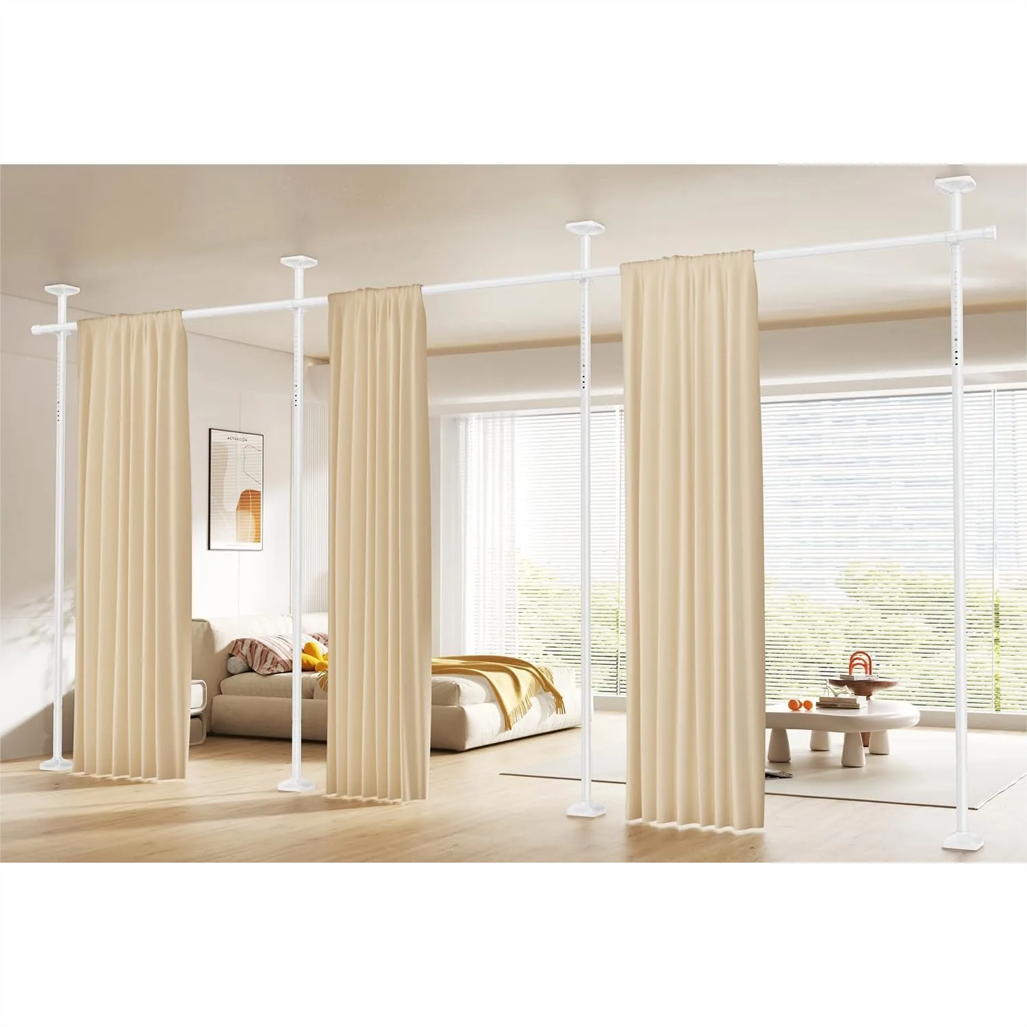 

Room Divider Curtain Rod, No Drilling Wall Divider for Room Separation, 4-10ft H 28-171in W Adjustable Heavy Duty Freestanding