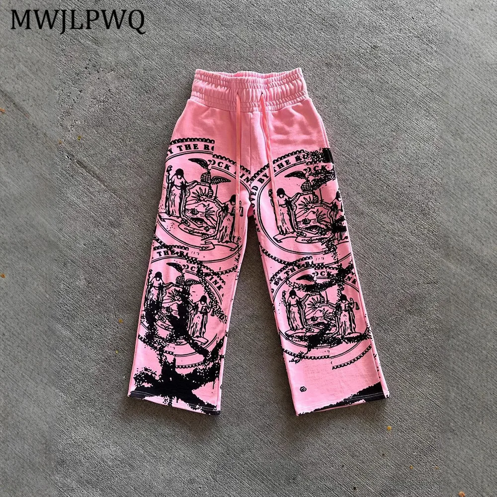 

MWJLPWQ Y2K Dark Personality Print Niched Design Sweatpants High Street Loose Drawstring Elastic Loose Casual Trousers 11039