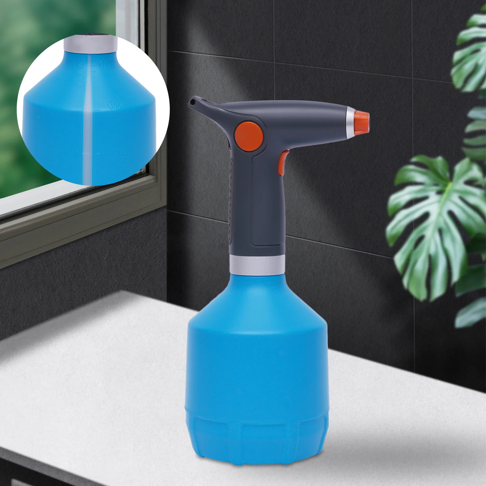 1000-ml-Hochdruck-Gartensprüher, elektrische Sprühflasche, Bewässerungswerkzeug, einstellbarer Sprühmodus, USB-Ladefunktion zum Gießen von Blumen. – Detail 2