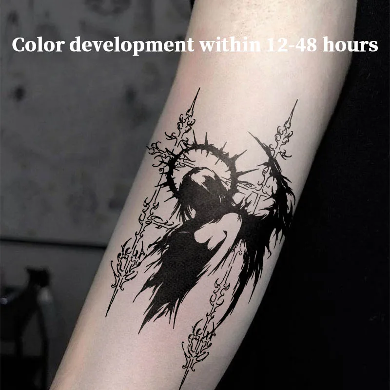 Fake Tattoo Dark Gothic Thorn Halo Angel Cross Herbal Juice Sticker Temporary Tattoos Cheap Goods Tatuaje Novelty in Toys Tatoo