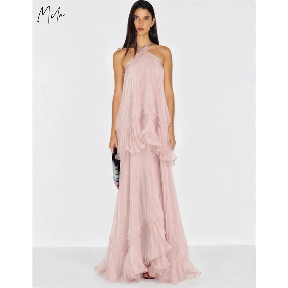 Ailbxn French Elegant Fashion Bohemian Dress Women's Mesh Backless Strapless Long Dress Beach Vacation Casual Long Dresses