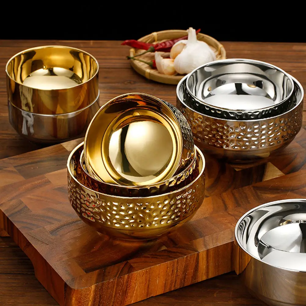 Tazón de Ramen de Acero Inoxidable con Textura Martillada, Multiusos, Aislante del Calor, Recipiente para Alimentos, Vajilla para Cocina y Hogar, para Fideos, Arroz y Sopa