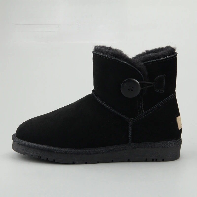 

Fashion button short tube snow boots, comfortable women's boots, thick and warm pure wool, anti slip genuine leather cotton shoe