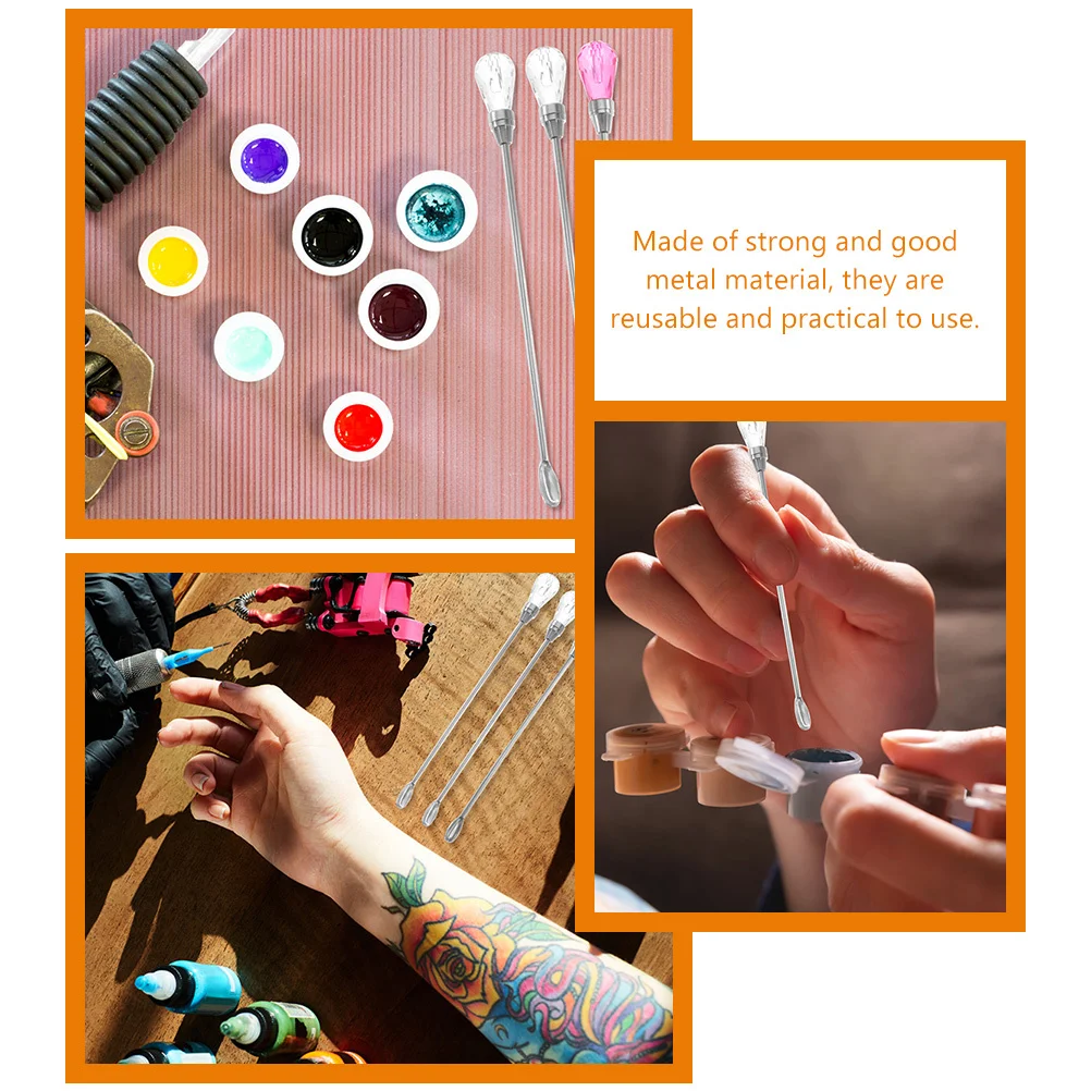9개입 안료 교반 스푼 막대 금속 믹서 타투 잉크 눈썹 파우더 교반 스틱 재사용 가능한 믹싱 도구 잉크 믹서
