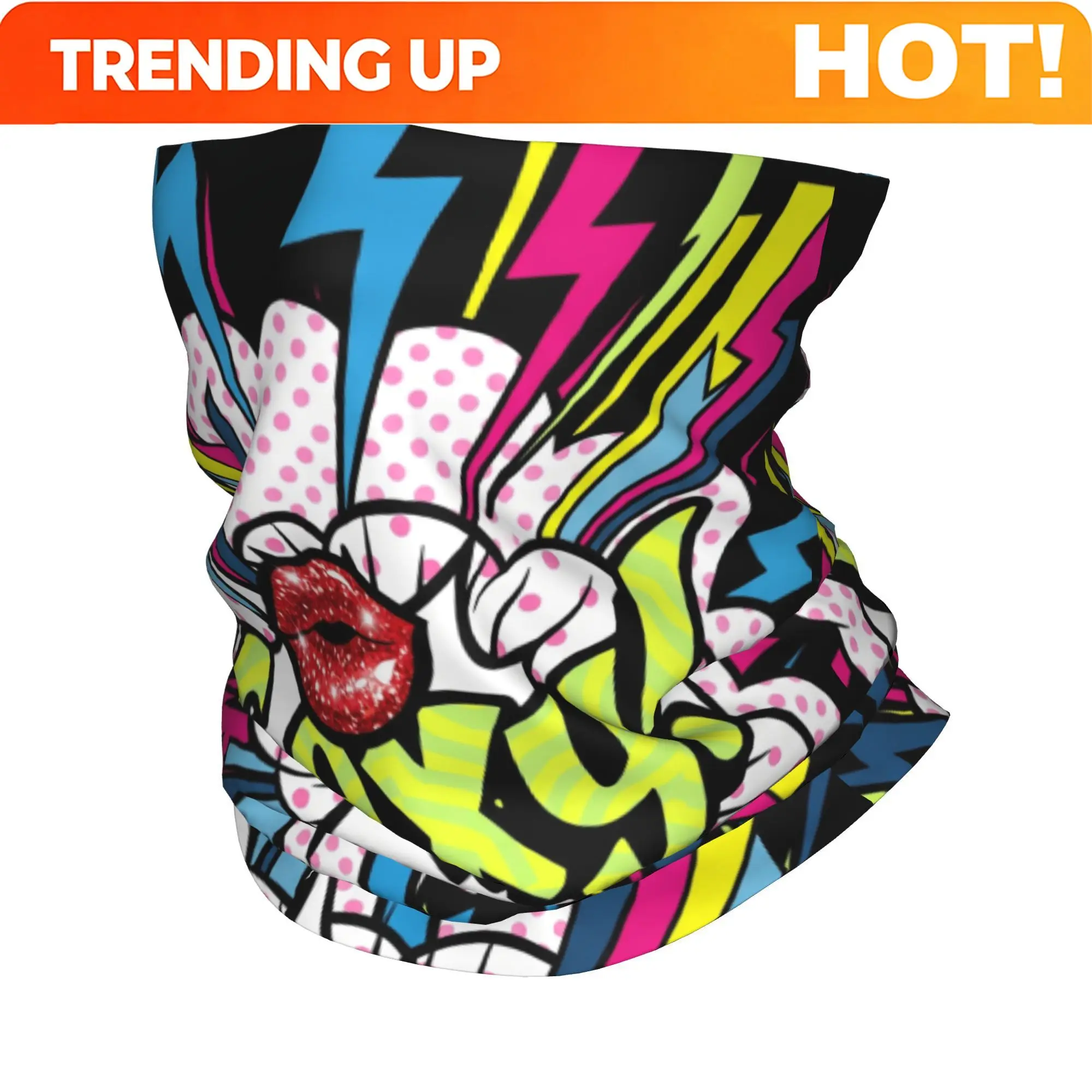 Customization Sexy Lips Pop Art Explosion Bandana Neck Gaiter Printed Face Scarf Hiking Unisex Adult Windproof