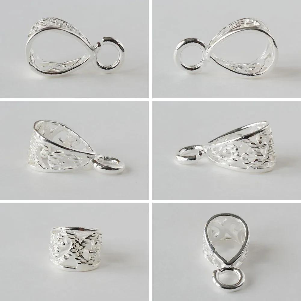 Solid .925 Sterling Silver Slider Pendant Clasp Bail Connector with open jumpring, jewelry DIY silver Accessories