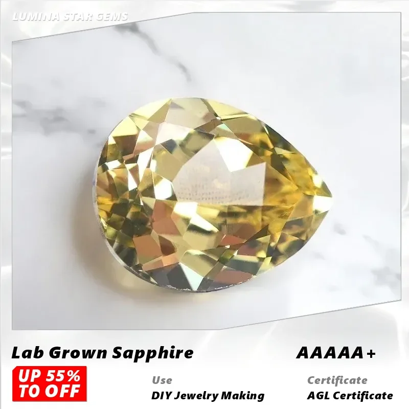 

L-Lab Grown Sapphire Pear Shape Yellow Color VVS1 Gemstone for Diy Advanced Jewelry Making Materials Selectable AGL Certificate