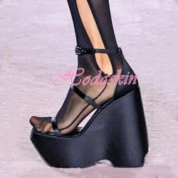 High Wedges Solid Sandals Straps Hollow Platform Ankle Buckles Summer New Shoes Open Toe Super Heels Women Party Dress Sandals