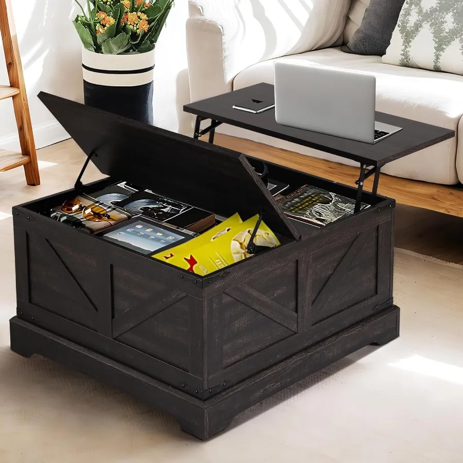 โต๊ะกาแฟวินเทจแบบยกได้ โต๊ะกลางทรงสี่เหลี่ยม โต๊ะห้องนั่งเล่น โต๊ะไม้ โต๊ะน้ำชา สไตล์เรโทร สีน้ำตาล