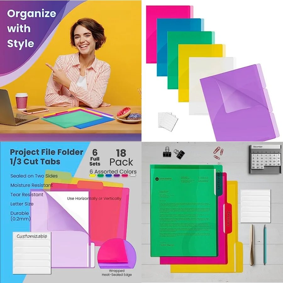 

Карманы для документов Better Office Products Poly Project, 18 упаковок, 1/3 вырезанных вкладки, пластиковые рукава для курток для файлов, размер письма, бумага 6 Т