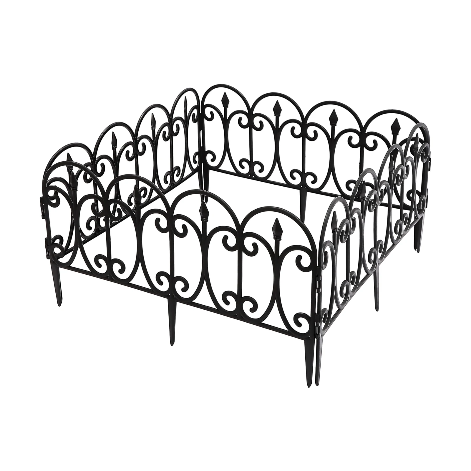 5 Stück Erdspießzaunpfähle aus PP, schwarz, gewölbter Gartenzaun, DIY-Zaun für Rasenflächen, Höfe, Bauernhöfe, Villen, mit doppelten Reihen von Schnappverschlüssen