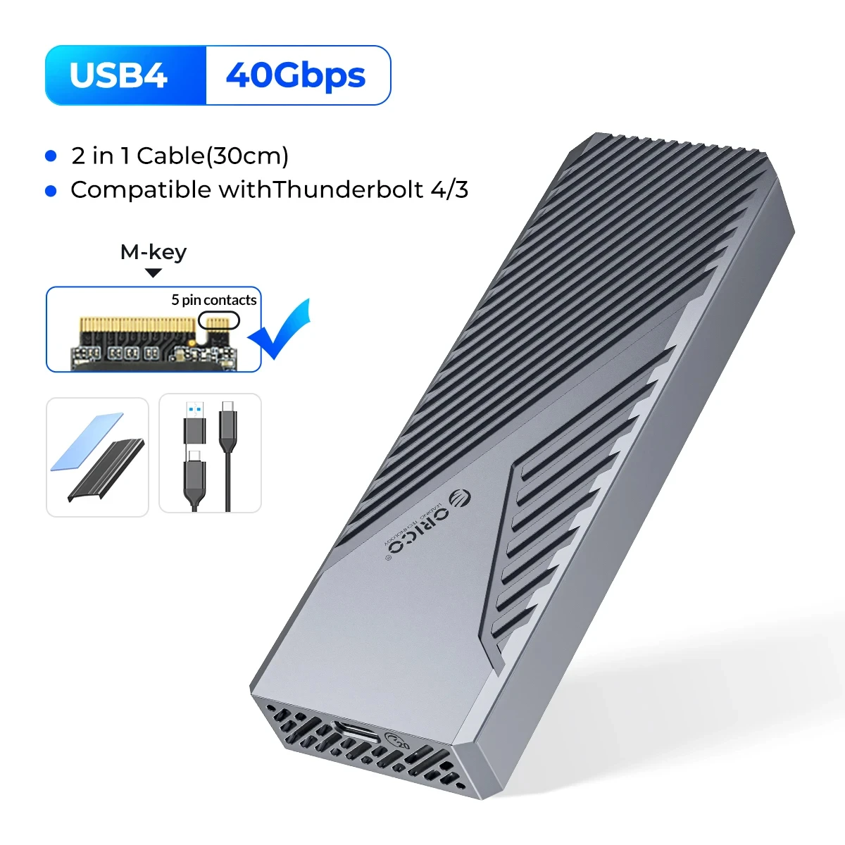 ORICO USB4 40Gbps M.2 NVMe SSD-behuizing M.2 naar USB4.0 SSD-behuizing Compatibel met Thunderbolt 3/4 met M.2 NVME PCIe aluminium behuizing